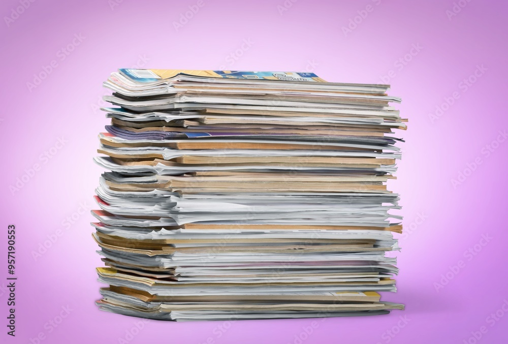 Pile of old retro paper magazines on background Pile of old retro paper magazines on background