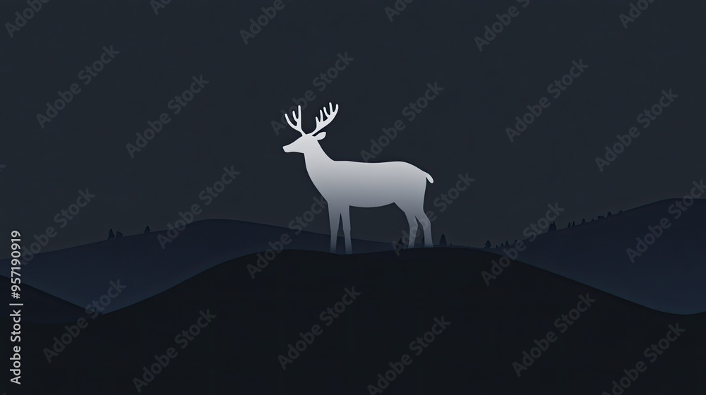 Simplistic animal on a wide, muted landscape with flat design and minimalistic approach Simplistic animal on a wide, muted landscape with flat design and minimalistic approach