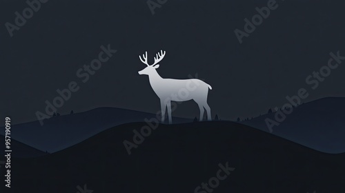 Simplistic animal on a wide, muted landscape with flat design and minimalistic approach