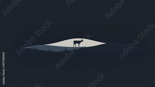 Simplistic animal on a wide, muted landscape with flat design and minimalistic approach
