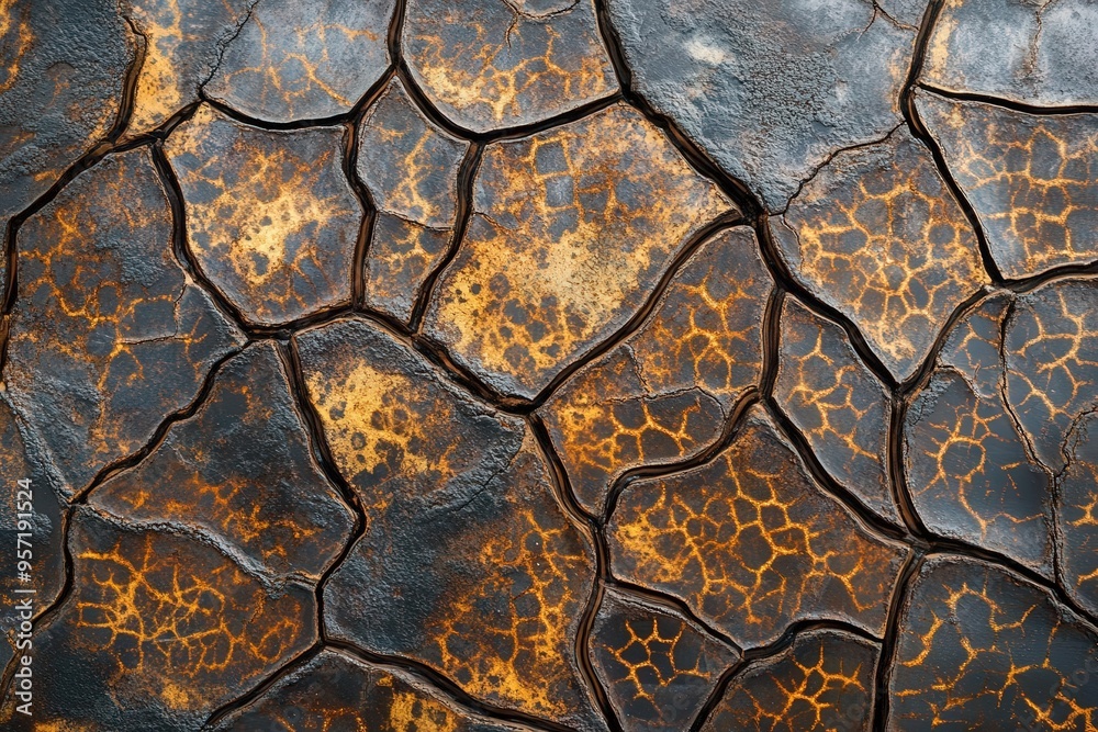 A closeup of a steel sheet with intricate patterns of rust spreading like organic veins, highlighting the natural beauty of oxidation
