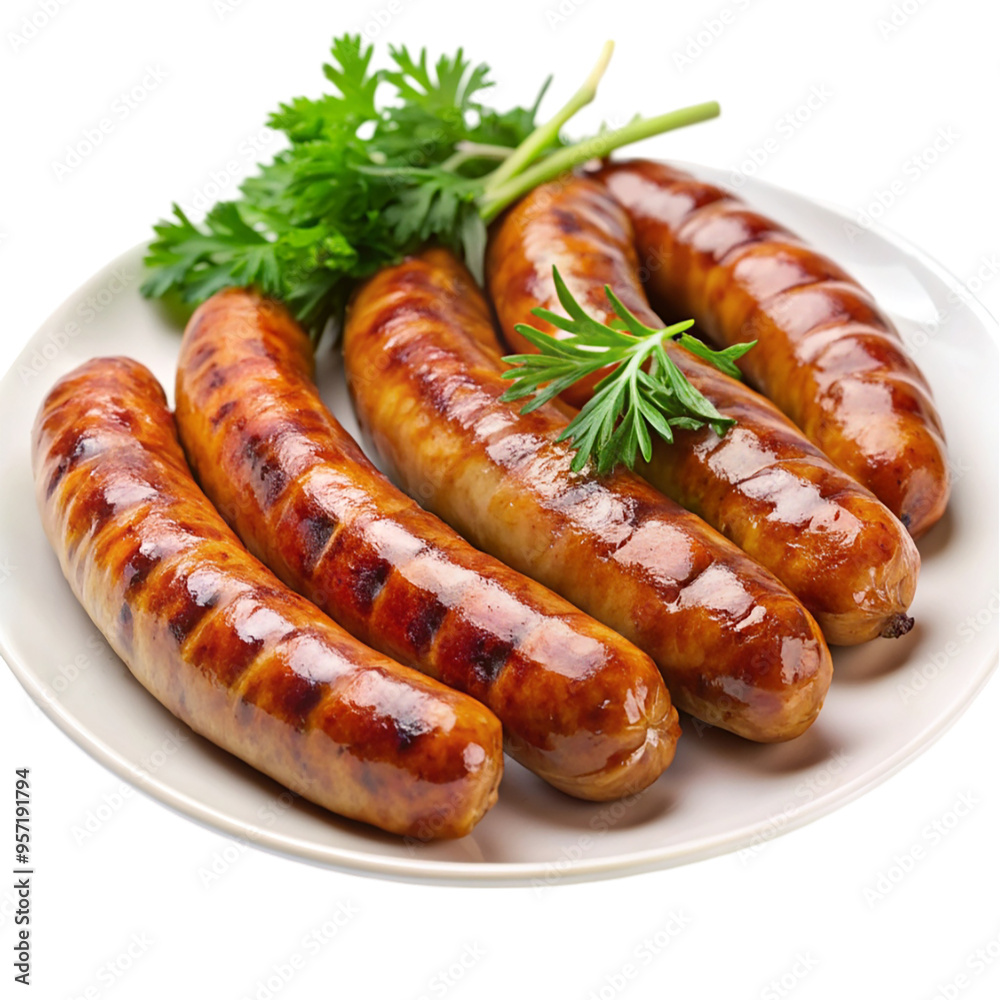 Grilled caribou sausages isolated on transparent background. Grilled caribou sausages isolated on transparent background.