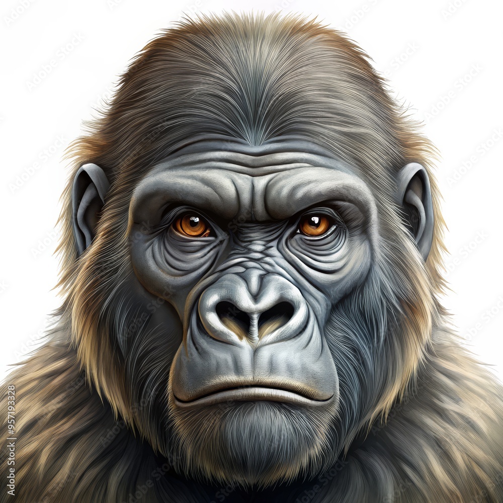 A Close-Up Portrait of a Gorilla's Face, Digital Illustration, Silverback, Fur, Intense Gaze, Gorilla Portrait, Animal A Close-Up Portrait of a Gorilla's Face, Digital Illustration, Silverback, Fur, Intense Gaze, Gorilla Portrait, Animal