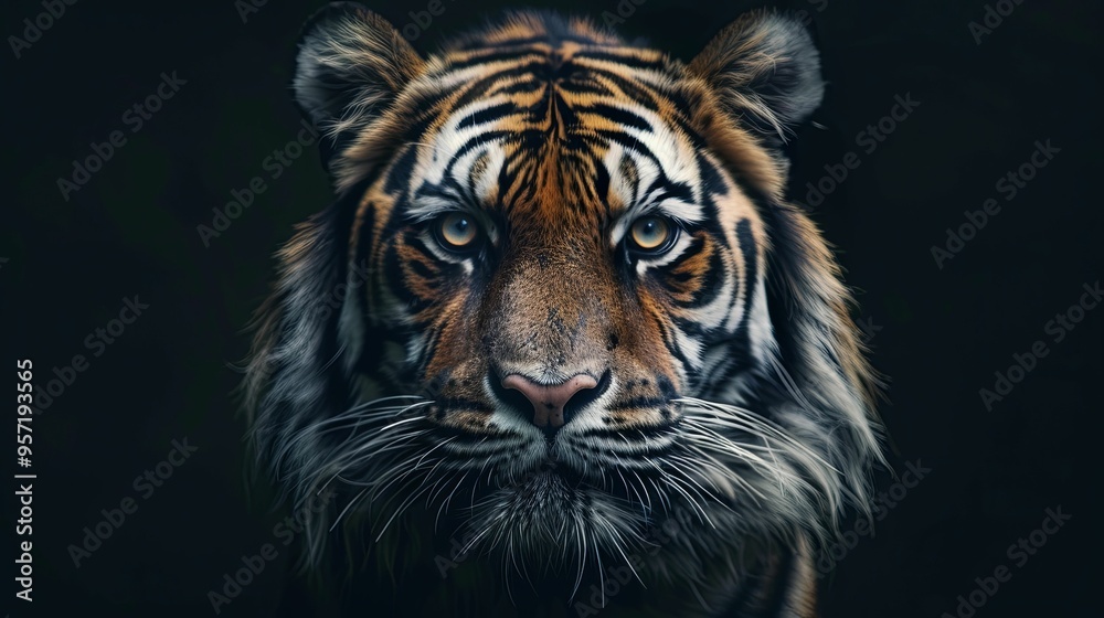 Close-up Portrait of a Tiger's Face with Intense Eyes Close-up Portrait of a Tiger's Face with Intense Eyes