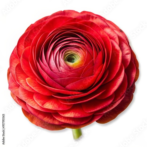 A Close-Up View of a Single Red Ranunculus, Flower, Petal, Bloom, Red photo