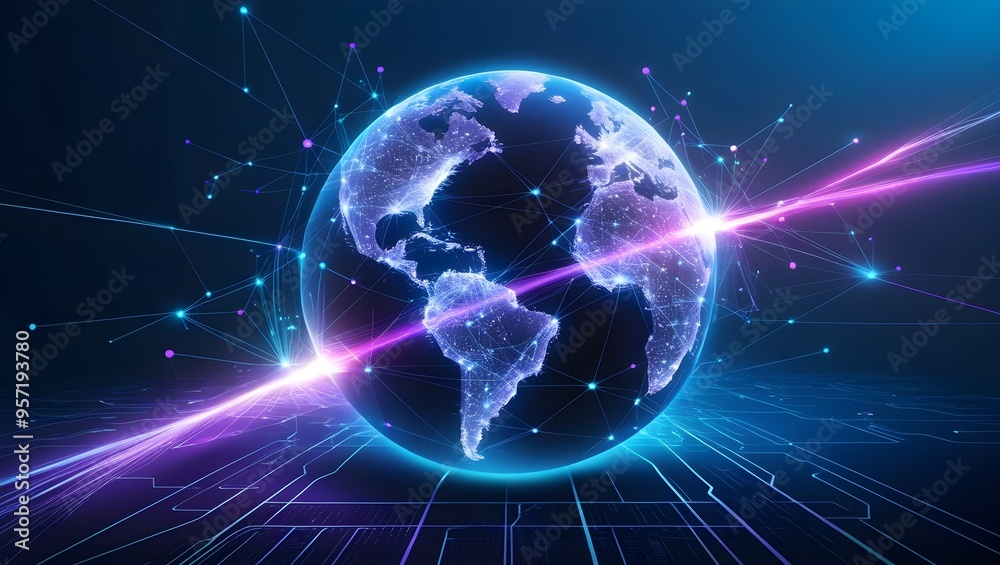 communication concept cyberworld with world map communication concept cyberworld with world map