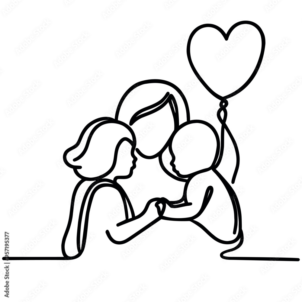 Happy Mother day. Mother with children. Continuous one line drawing. Vector illustration Happy Mother day. Mother with children. Continuous one line drawing. Vector illustration