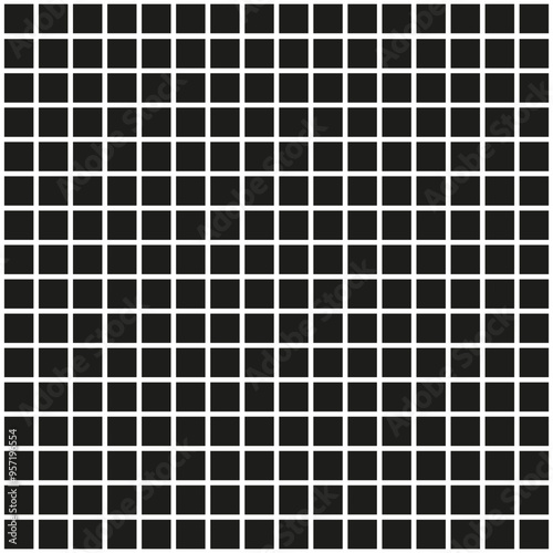Black square grid. Repetitive tile pattern. Geometric square design. Abstract grid layout.