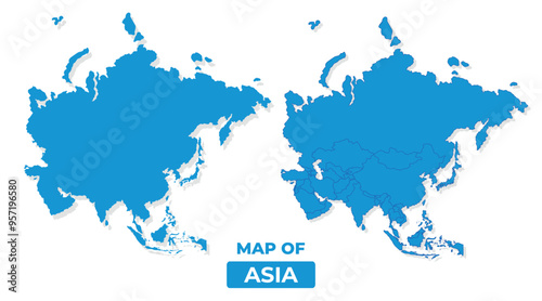 Vector Asia map set simple flat illustration with borders of regions