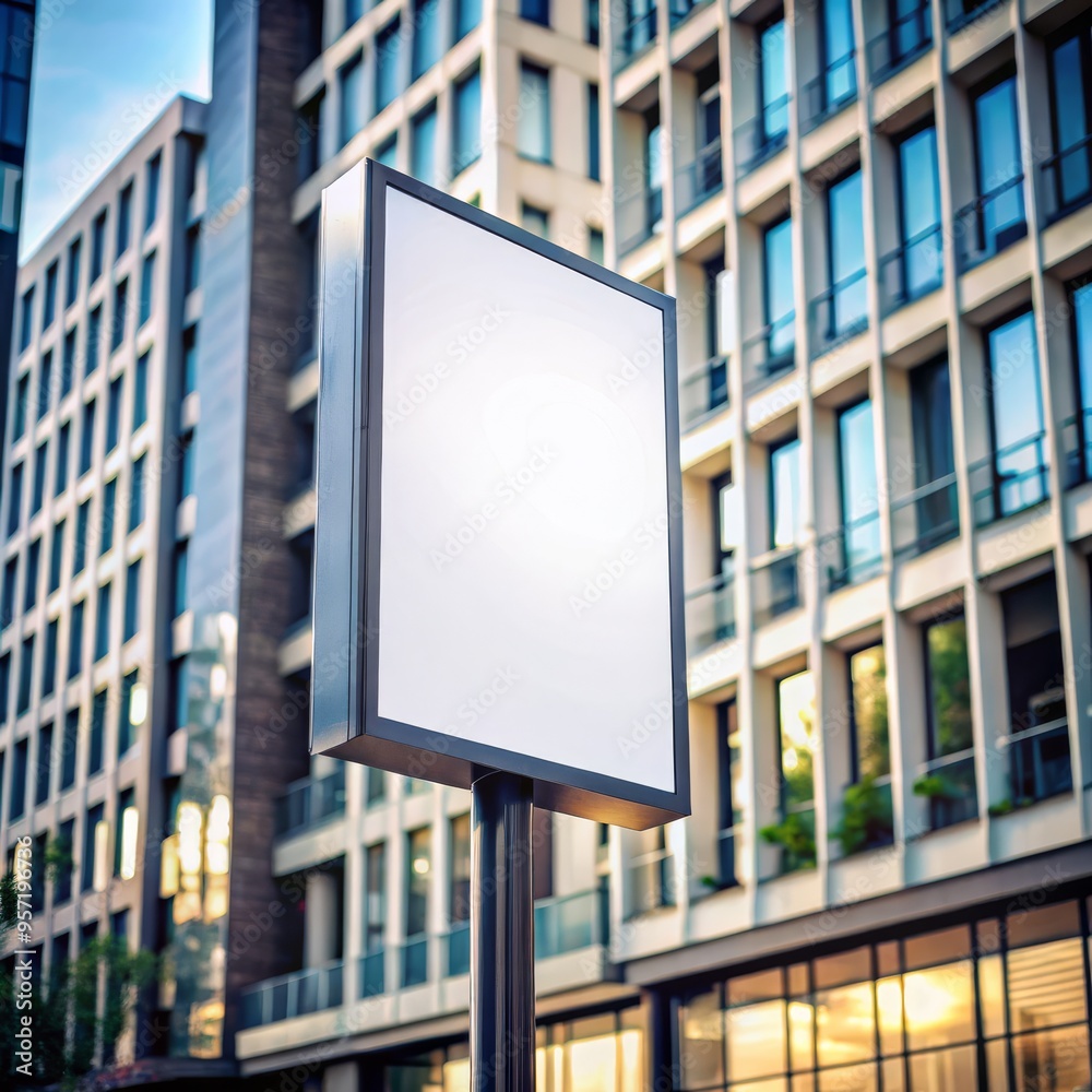 Blank Signboard in Urban Setting, Mockup, Cityscape, Advertising Blank Signboard in Urban Setting, Mockup, Cityscape, Advertising