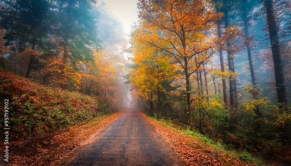 Fototapeta premium Camino rural en medio de un bosque otoñal