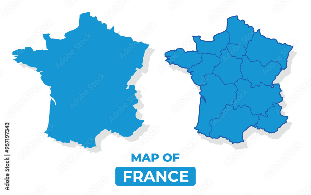 Vector France map set simple flat illustration with borders of regions Vector France map set simple flat illustration with borders of regions