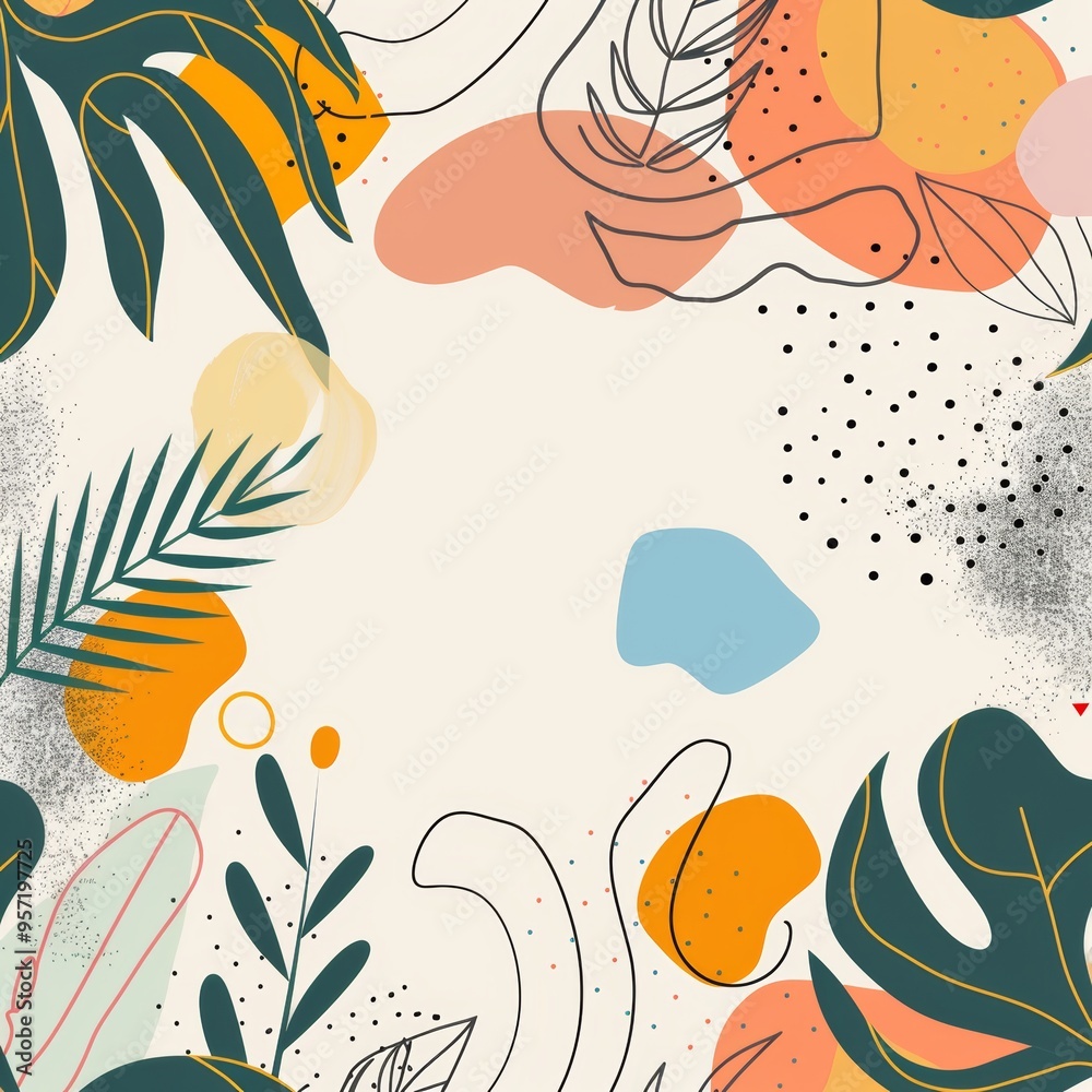 Abstract background vector with natural and floral line arts, Memphis style, Organic shape. Creative pattern with hand drawn shapes. Design background for social media post, cover, print and wallpaper Abstract background vector with natural and floral line arts, Memphis style, Organic shape. Creative pattern with hand drawn shapes. Design background for social media post, cover, print and wallpaper