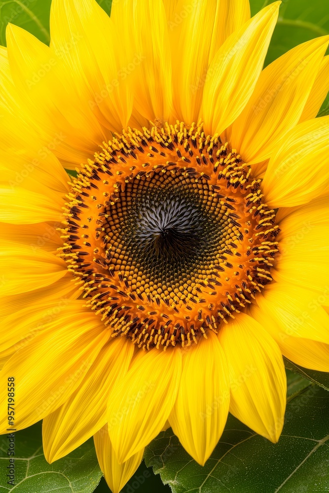 Macro view of a sunflower, highlighting its textured center and bright yellow petals, representing the essence of summer Macro view of a sunflower, highlighting its textured center and bright yellow petals, representing the essence of summer