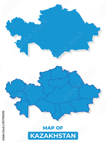 Vector Kazakhstan map set simple flat illustration with borders of regions