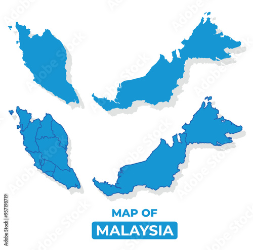 Vector Malaysia map set simple flat illustration with borders of regions