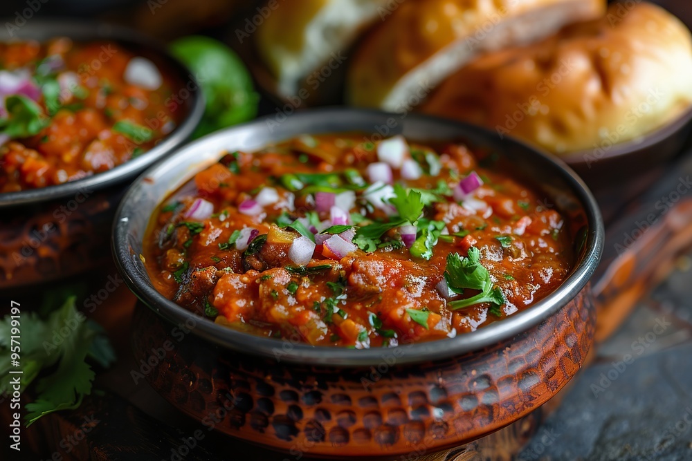 Classic Pav Bhaji a spicy vegetable blend paired with buttered pav Classic Pav Bhaji a spicy vegetable blend paired with buttered pav