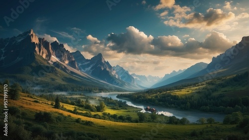 Wallpaper landscape of clean lake in high mountains