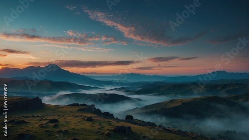 Wallpaper panoramic landscape mountains with thick fog