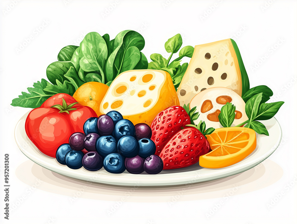 Illustration of fruit, cheese, and vegetable platter
Illustration of fruit, cheese, and vegetable platter