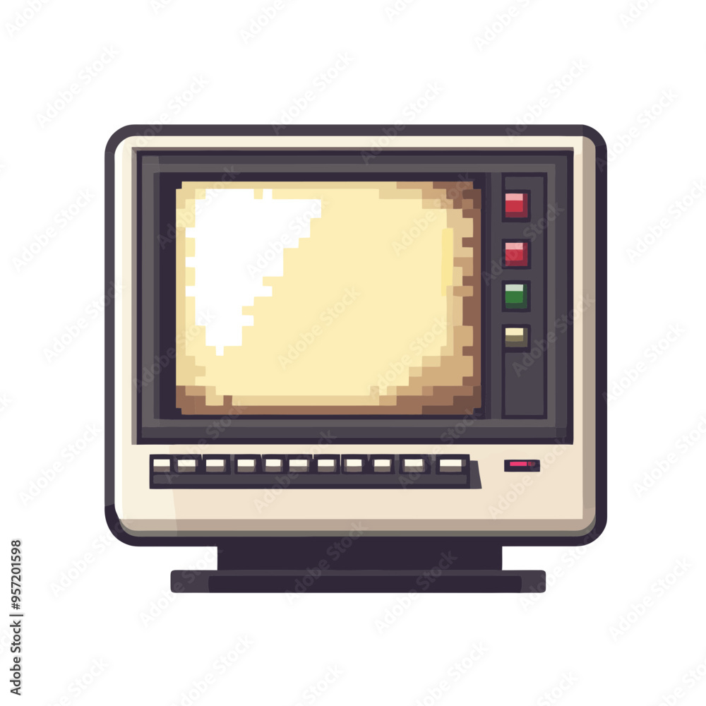 Pixel-art style retro computer monitor with a beige screen. Isolated on a white background. Concept of vintage technology Pixel-art style retro computer monitor with a beige screen. Isolated on a white background. Concept of vintage technology
