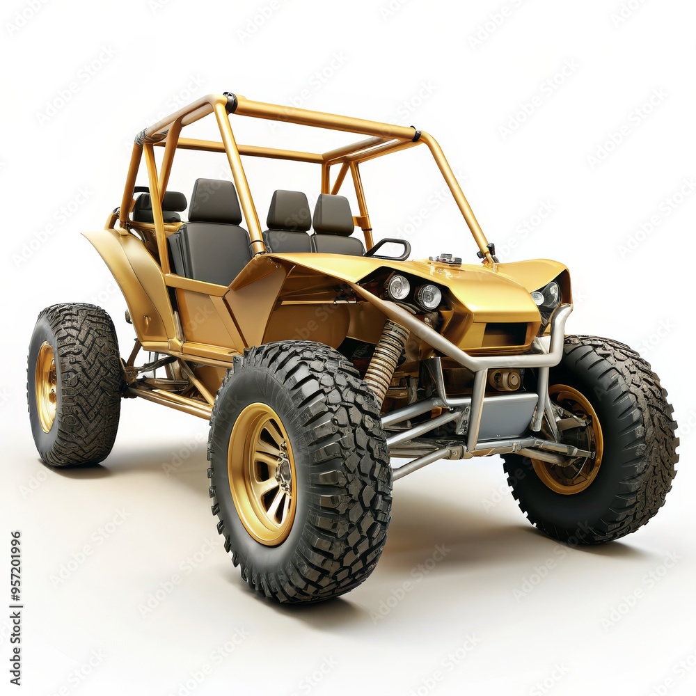 Gold Off-Road Buggy, 3D Render, White Background, Off-Road Vehicle, Buggy, 3D Rendering Gold Off-Road Buggy, 3D Render, White Background, Off-Road Vehicle, Buggy, 3D Rendering