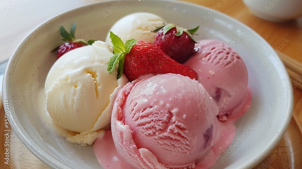 Special creamy ice cream paired with homemade organic fresh fruit ice cream Special creamy ice cream paired with homemade organic fresh fruit ice cream