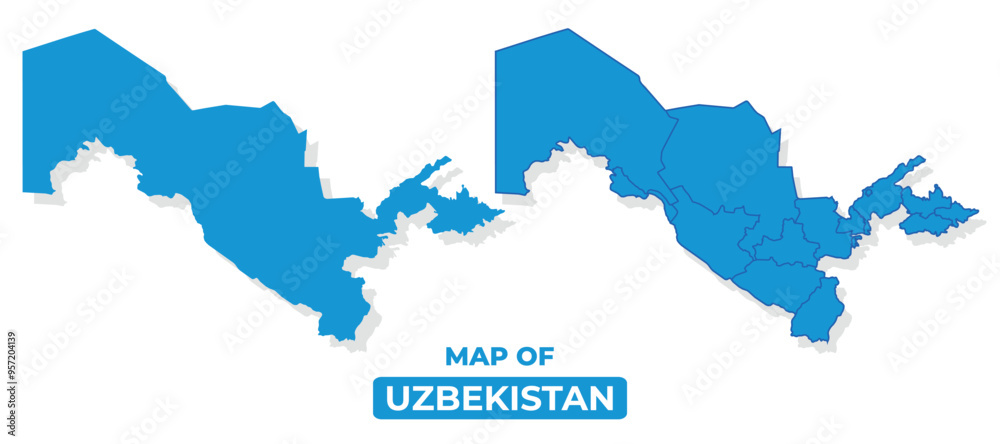 Vector Uzbekistan map set simple flat illustration with borders of regions Vector Uzbekistan map set simple flat illustration with borders of regions