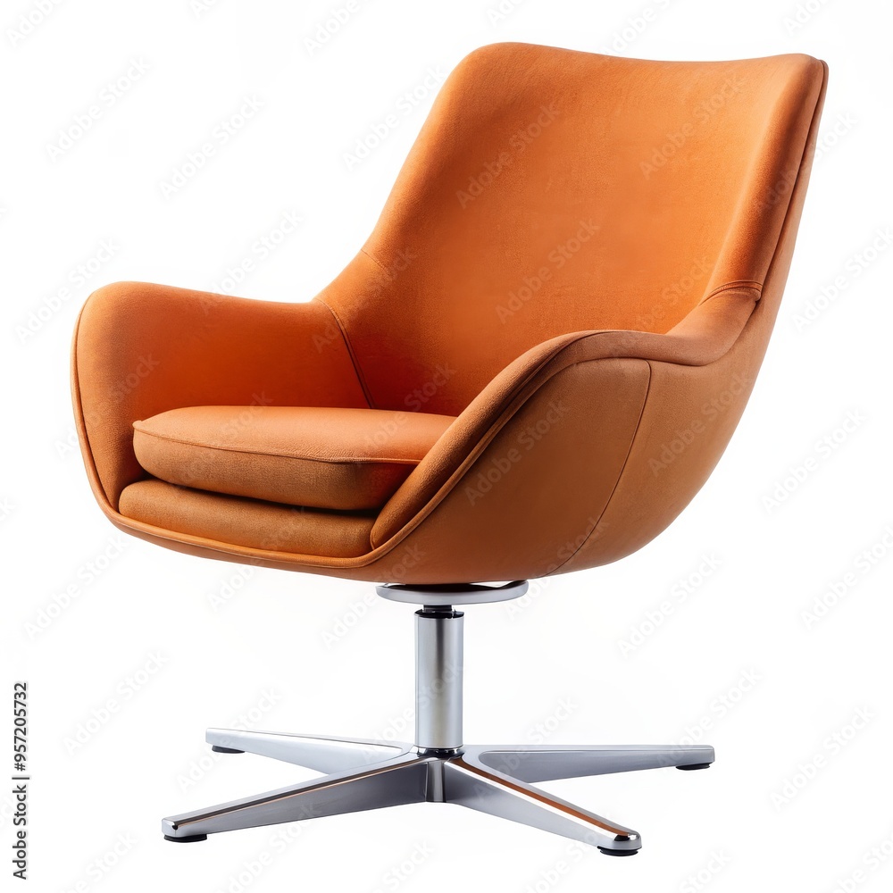 Orange Swivel Armchair with Chrome Base, Comfortable Seating, Modern Design, Swivel Chair, Armchair, Modern Furniture Orange Swivel Armchair with Chrome Base, Comfortable Seating, Modern Design, Swivel Chair, Armchair, Modern Furniture
