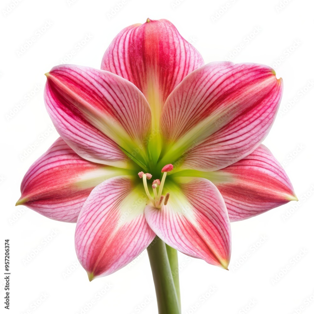Pink and Green Striped Amaryllis Flower, Isolated, Close-up, Botany, Bloom, Nature Pink and Green Striped Amaryllis Flower, Isolated, Close-up, Botany, Bloom, Nature