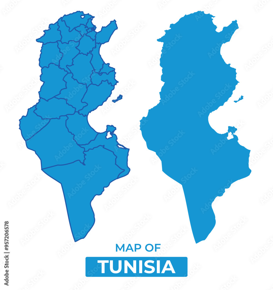 Vector Tunisia map set simple flat illustration with borders of regions Vector Tunisia map set simple flat illustration with borders of regions