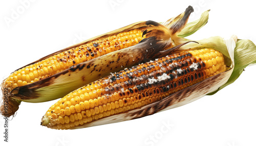 Grilled Corn Isolated on Transparent Background, PNG – Charred, Smoky, Sweet, Barbecued, Delicious, Roasted, Savory, Summer, Flavorful photo