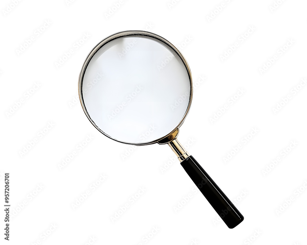 one magnifying glass on a white isolated white background, top view