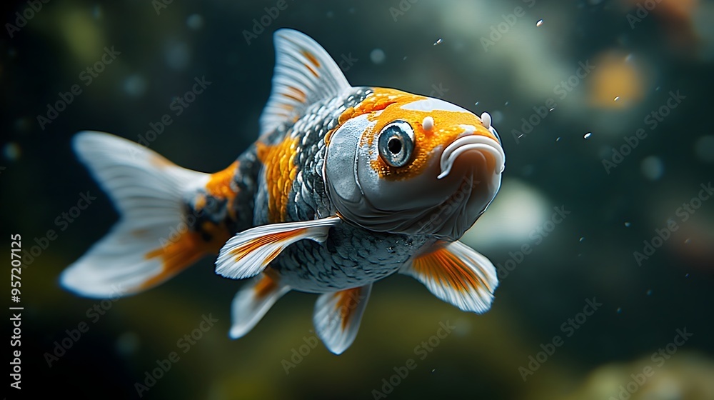 Energetic Koi Fish Wearing a Tiny Sports Jersey in a Colorful Underwater Scene Energetic Koi Fish Wearing a Tiny Sports Jersey in a Colorful Underwater Scene