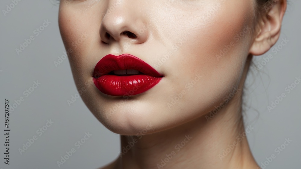 Perfectly applied red lipstick on full lips. Perfectly applied red lipstick on full lips.