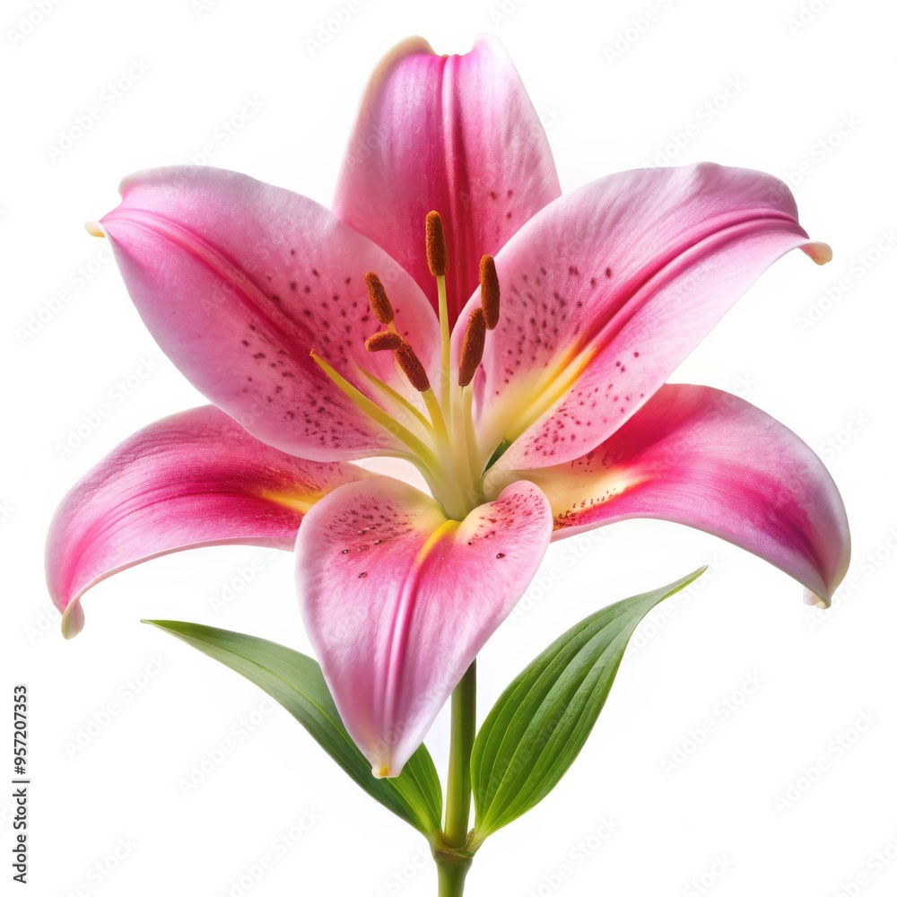 Pink Lily Flower Close-Up, White Background, Floral Beauty, Flower, Lily Pink Lily Flower Close-Up, White Background, Floral Beauty, Flower, Lily