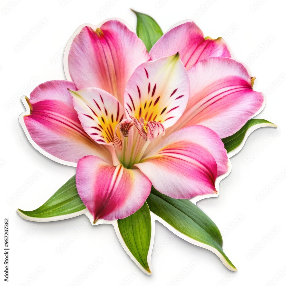 Pink Lily Flower with Green Leaves - Paper Cutout Style, floral , lily , paper art Pink Lily Flower with Green Leaves - Paper Cutout Style, floral , lily , paper art