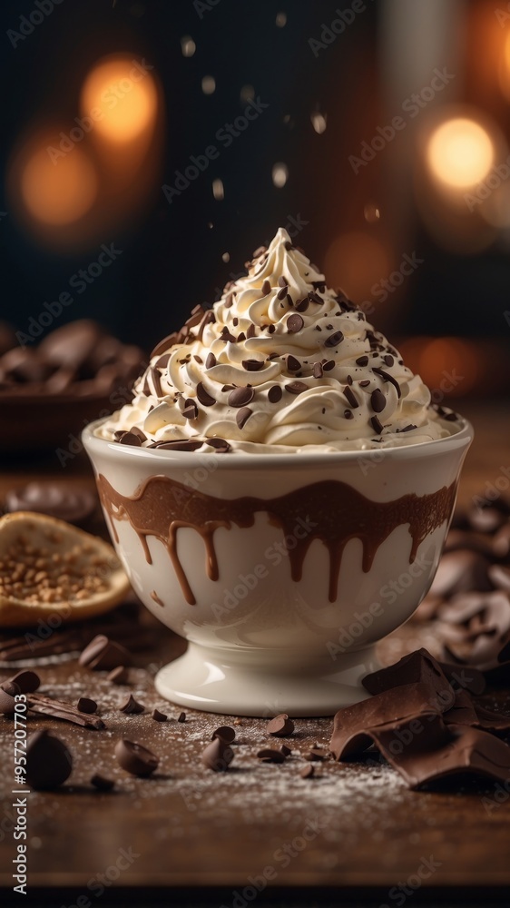 Bowl of Whipped Cream with Chocolate Chips. Bowl of Whipped Cream with Chocolate Chips.