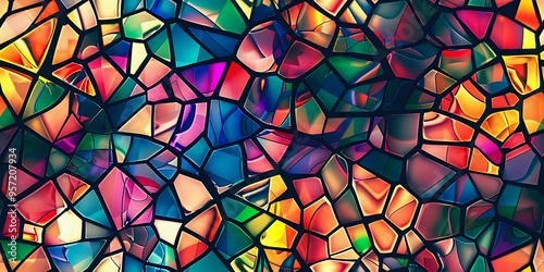 A vibrant stained glass mosaic with a mix of colorful, abstract shapes, creating a dynamic and artistic visual effect. Perfect for creative, decorative, and design-oriented projects.