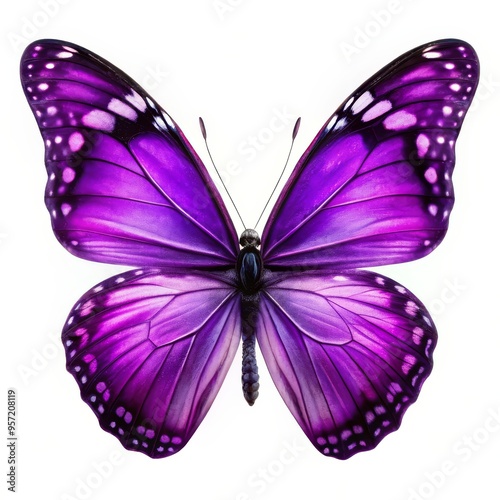 Purple Butterfly Wings with White Spots, Digital Painting, Isolated on White, Butterfly, Wings, Insect, Nature