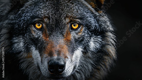 Close-up Portrait of a Wolf with Intense Golden Eyes