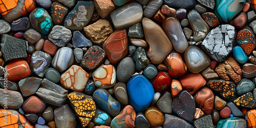 A vibrant collection of polished stones and minerals in various colors and patterns, creating a natural, textured backdrop. Perfect for nature-themed designs, backgrounds, and decorative projects. A vibrant collection of polished stones and minerals in various colors and patterns, creating a natural, textured backdrop. Perfect for nature-themed designs, backgrounds, and decorative projects.