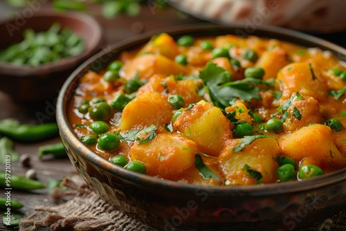 Green peas potato curry also known as Aloo Mutter photo