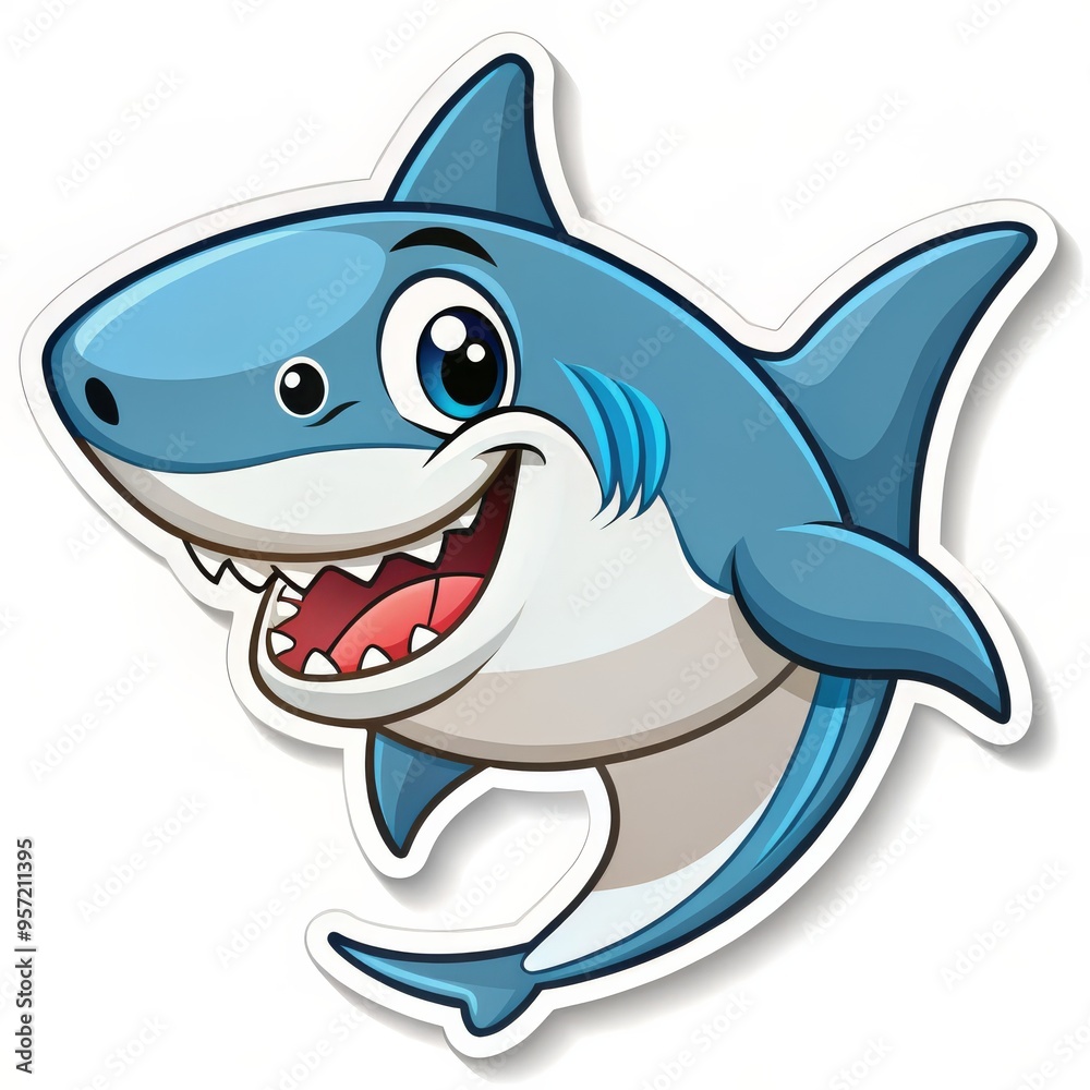 Smiling Shark Sticker - Cartoon Illustration, Blue and White, Ocean Animal, shark, cartoon, sticker Smiling Shark Sticker - Cartoon Illustration, Blue and White, Ocean Animal, shark, cartoon, sticker