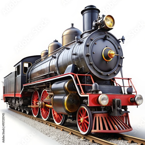 Steam Locomotive on Tracks, Digital Art, Train, Railroad, Transportation