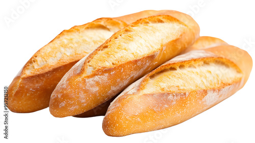 freshly baked bread isolated on white background, top view