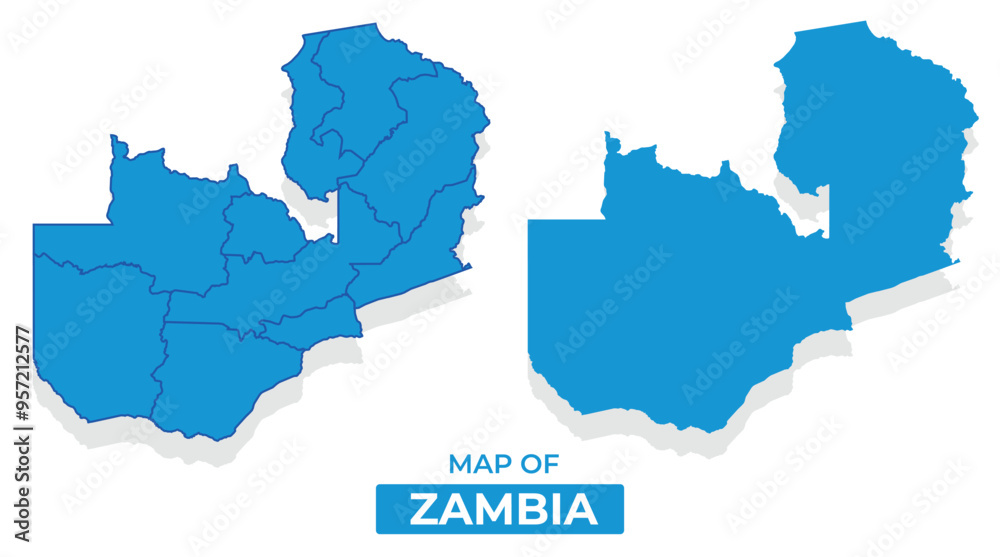 Vector Zambia map set simple flat illustration with borders of regions Vector Zambia map set simple flat illustration with borders of regions