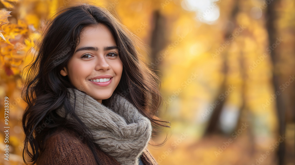 Copy space, stockphoto, Portrait of young happy smiling hispanic girl in autumn park, positive cheerful young woman enjoying a walk outdoors in autumn forest Copy space, stockphoto, Portrait of young happy smiling hispanic girl in autumn park, positive cheerful young woman enjoying a walk outdoors in autumn forest