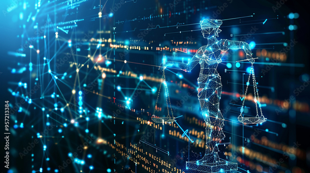 AI in legal analysis - A lawyer using AI to sift through vast amounts of legal documents, identifying key information, precedents, and potential strategies, streamlining the legal research process. AI in legal analysis - A lawyer using AI to sift through vast amounts of legal documents, identifying key information, precedents, and potential strategies, streamlining the legal research process.