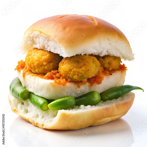 Vada Pav with Green Chillies - Indian Street Food , vada pav, indian food, street food photo